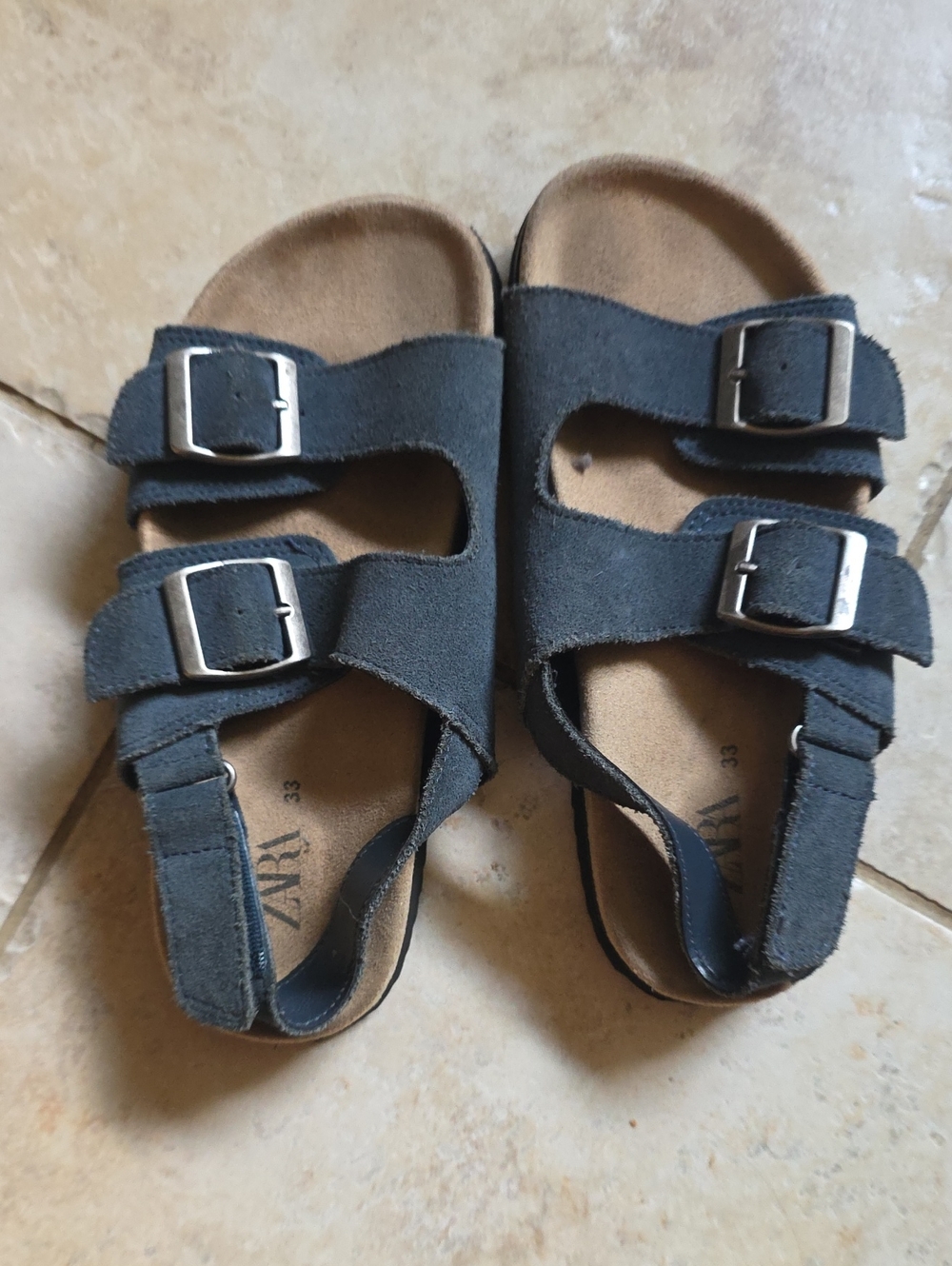 Zara Kids Black Suede Double-Strap Buckle Sandals